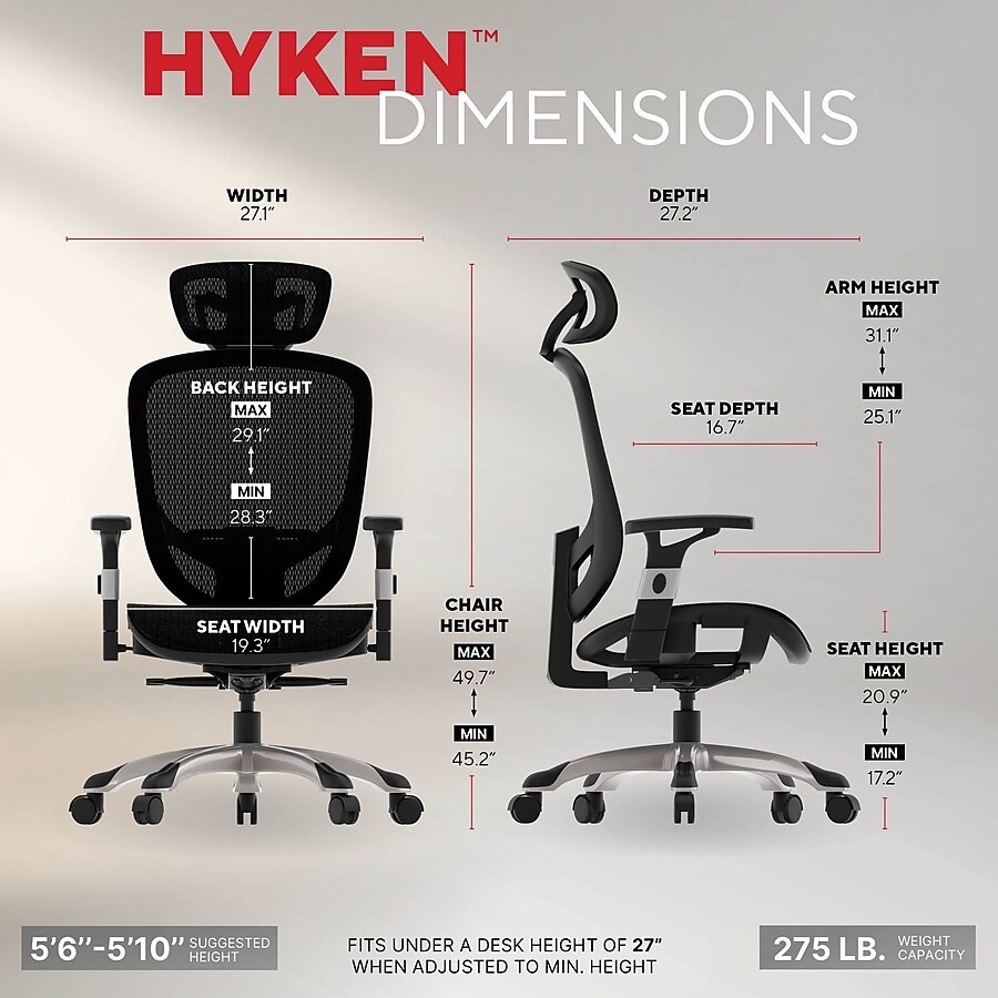 Staples Hyken Ergonomic Mesh Swivel Task Chair,...