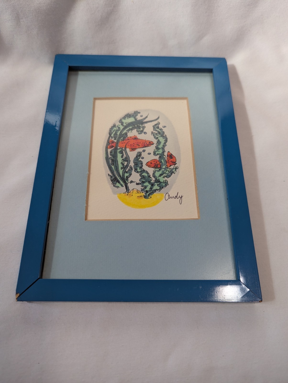 Framed handmade fish drawing - please read