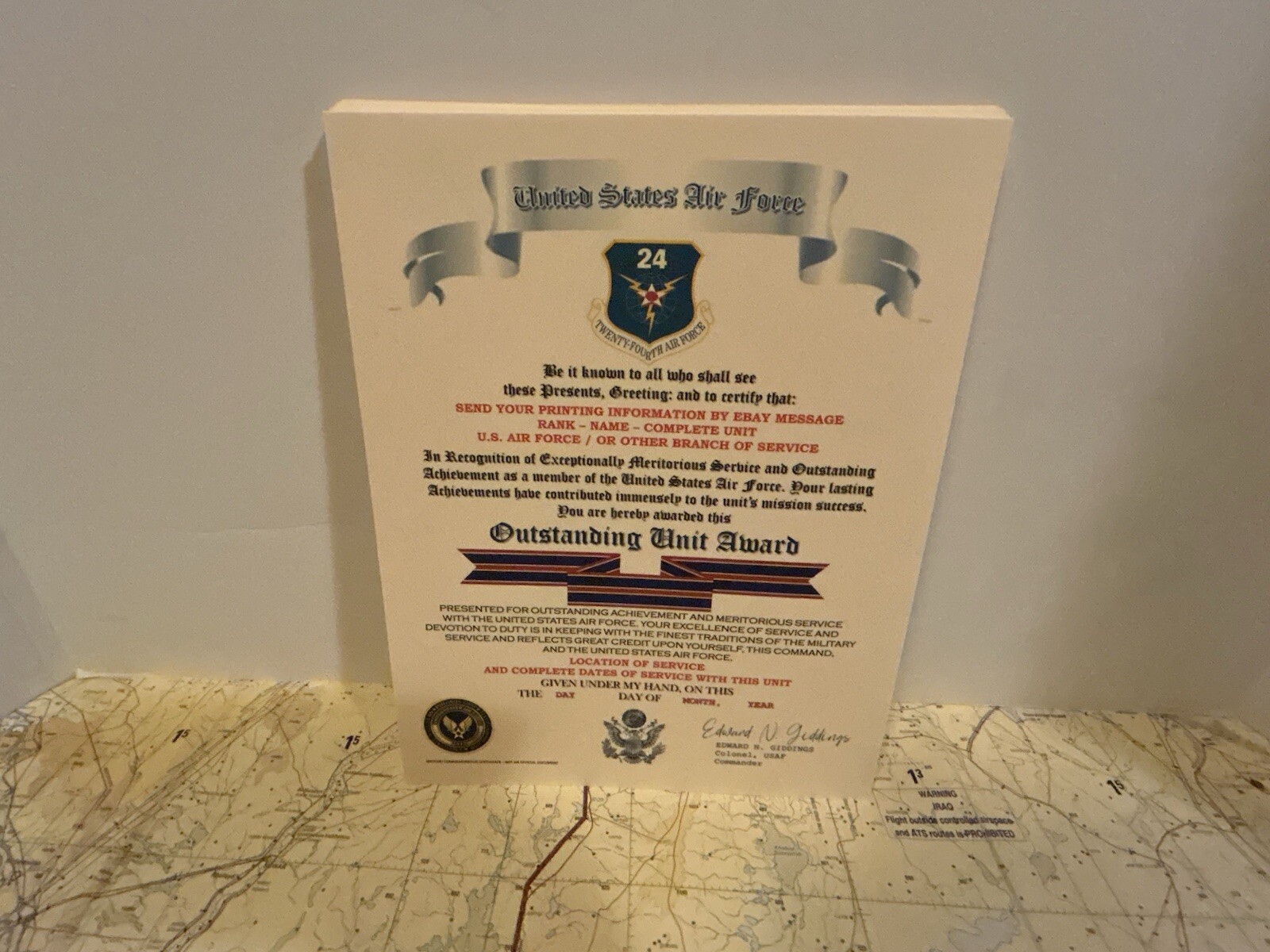 U.S. AIR FORCE / TWENTY-FOURTH AIR FORCE - OUTSTANDING UNIT AWARD CERTIFICATE