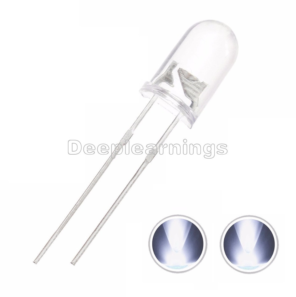 50PCS F5 5MM White Color White Light Round Superbrigh​t LED Lamp ModuleMe NEW