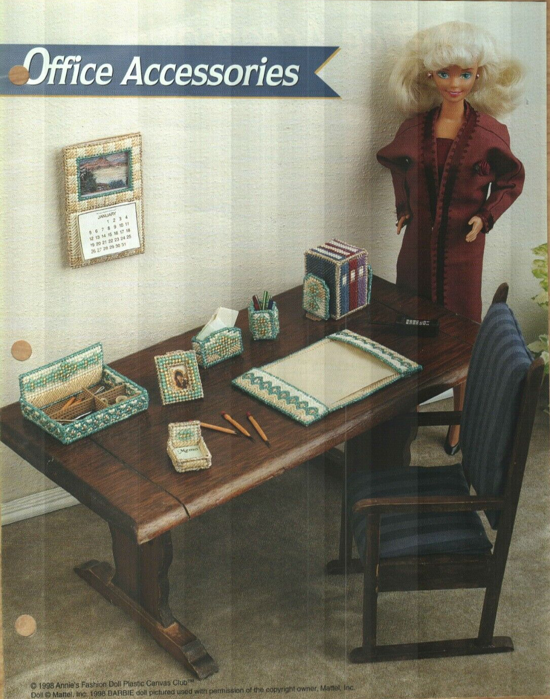 NEW OFFICE ACCESSORIES FASHION DOLL ANNIE'S PLASTIC CANVAS PATTERN INSTRUCTIONS