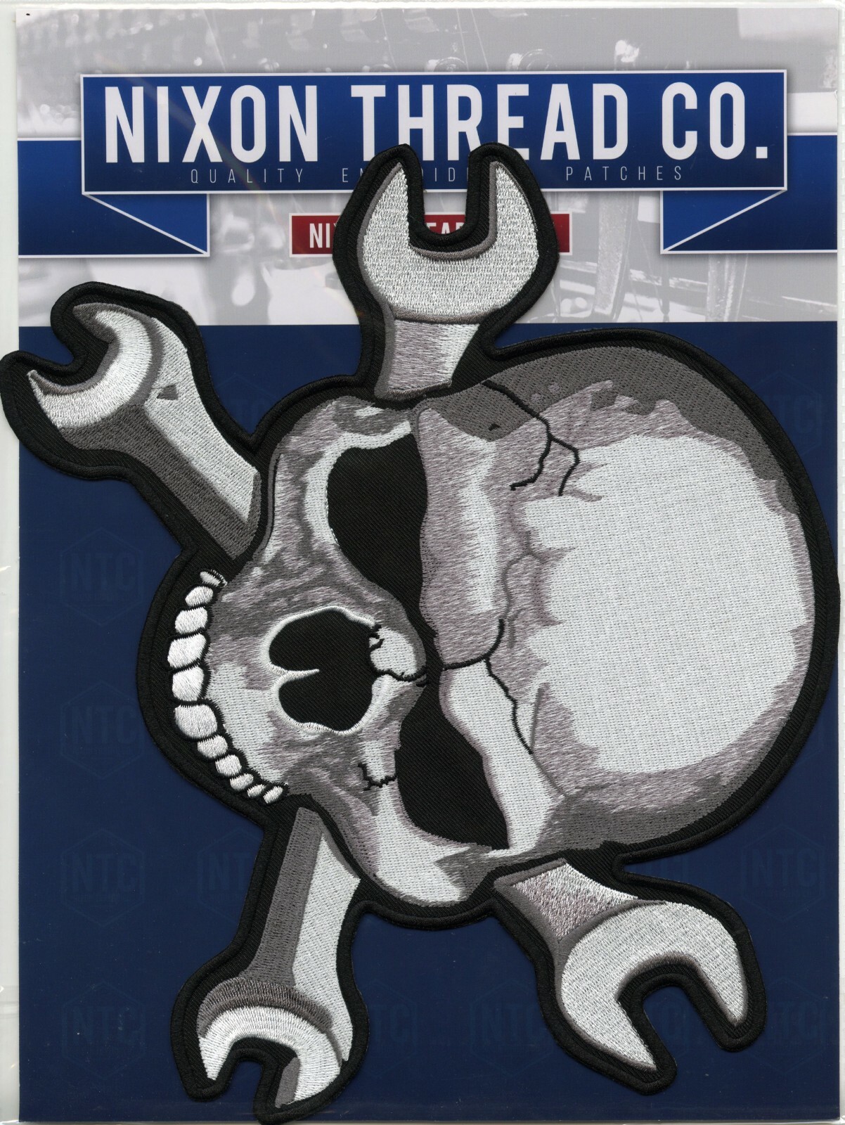 Skull and Wrench Patch 11" | Skeleton Halfskull Crossbones | Embroidered Large