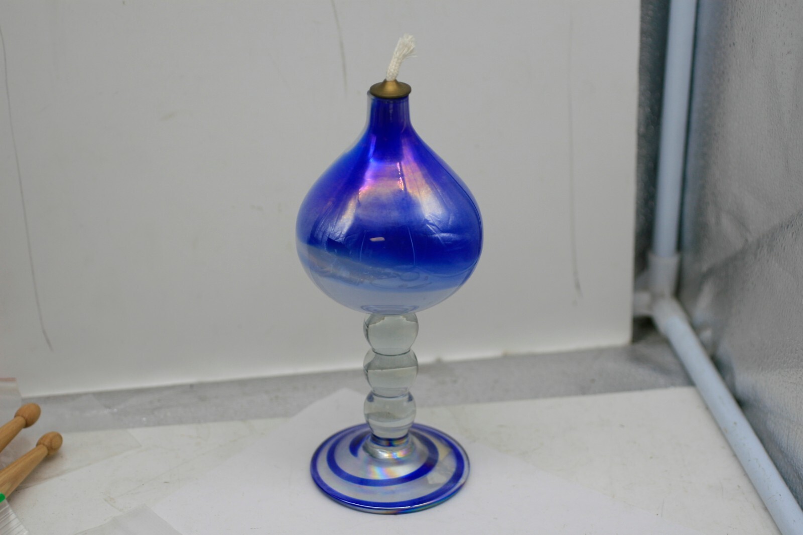 ART GLASS  WORKS GALICJAN Oil Lamp w label Hand Made in Poland