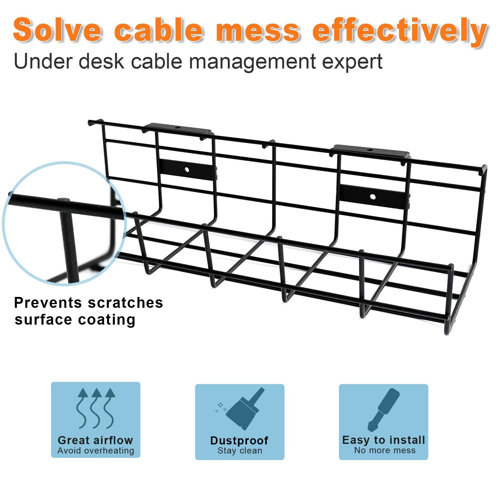 COYACOOL Under Desk Cable Management- 2 Pack Cord Organizer. Black*2Pack