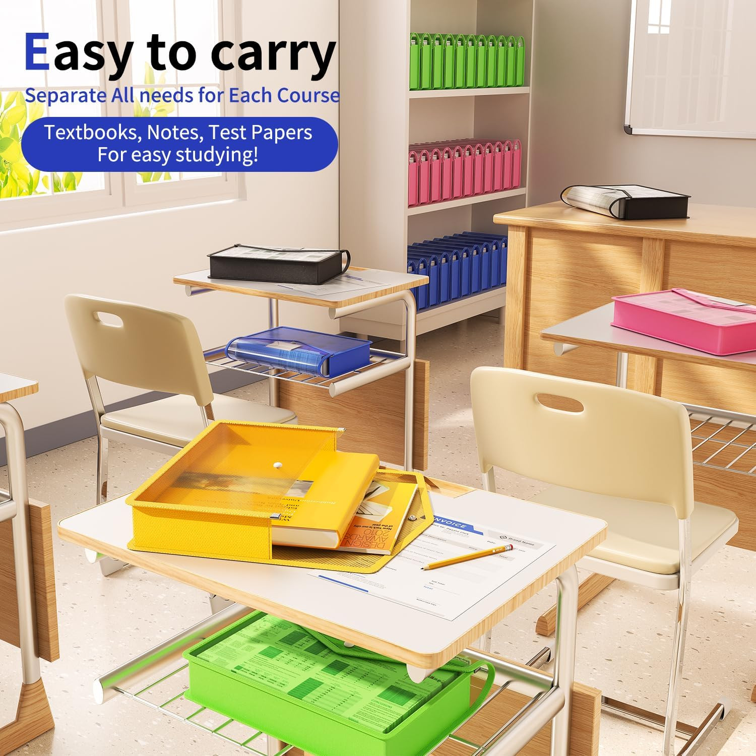 2 Pack Plastic Expanding File Folder, Transparent Envelopes with Snap Closure, F
