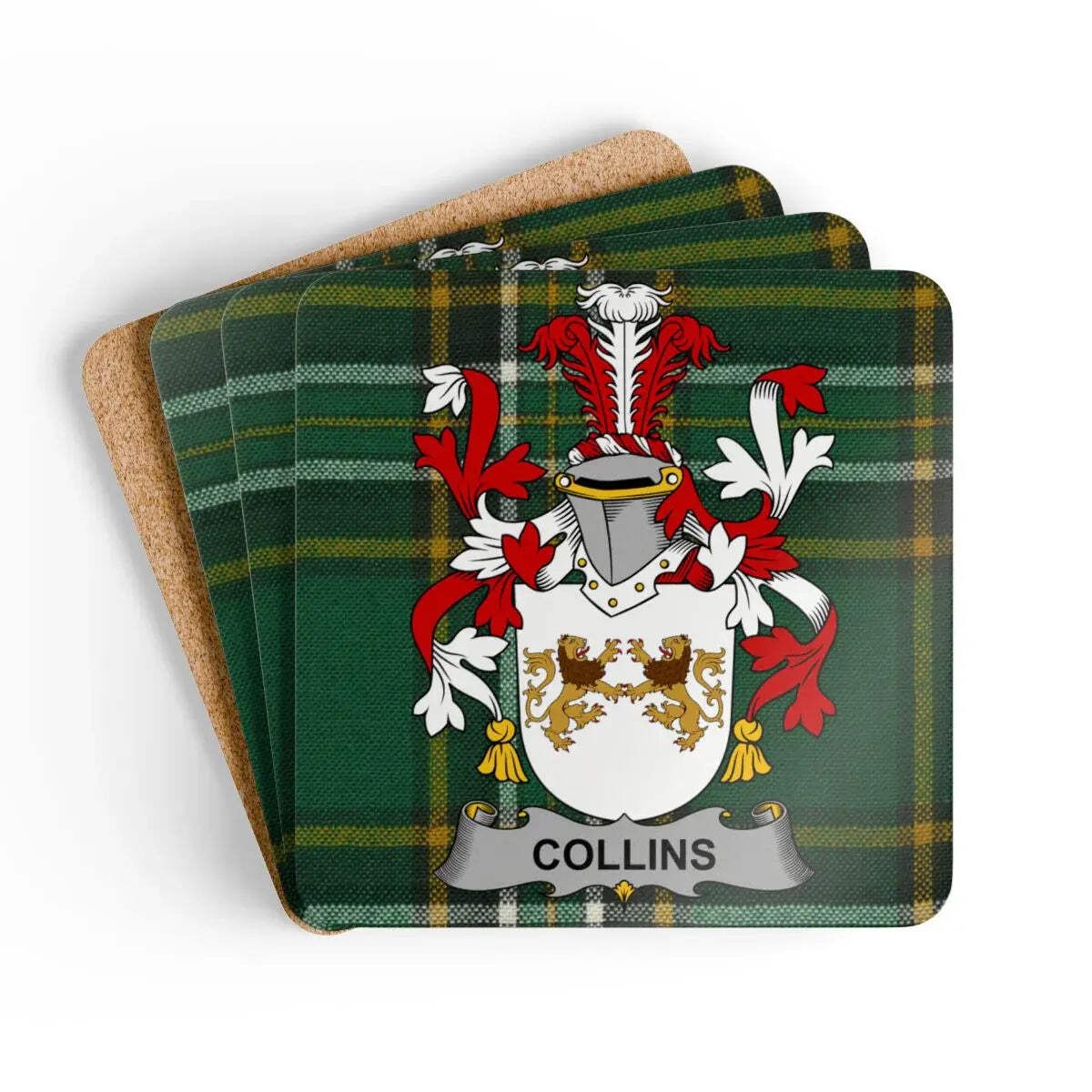 Collins Irish Family Crest Tartan Coaster Set