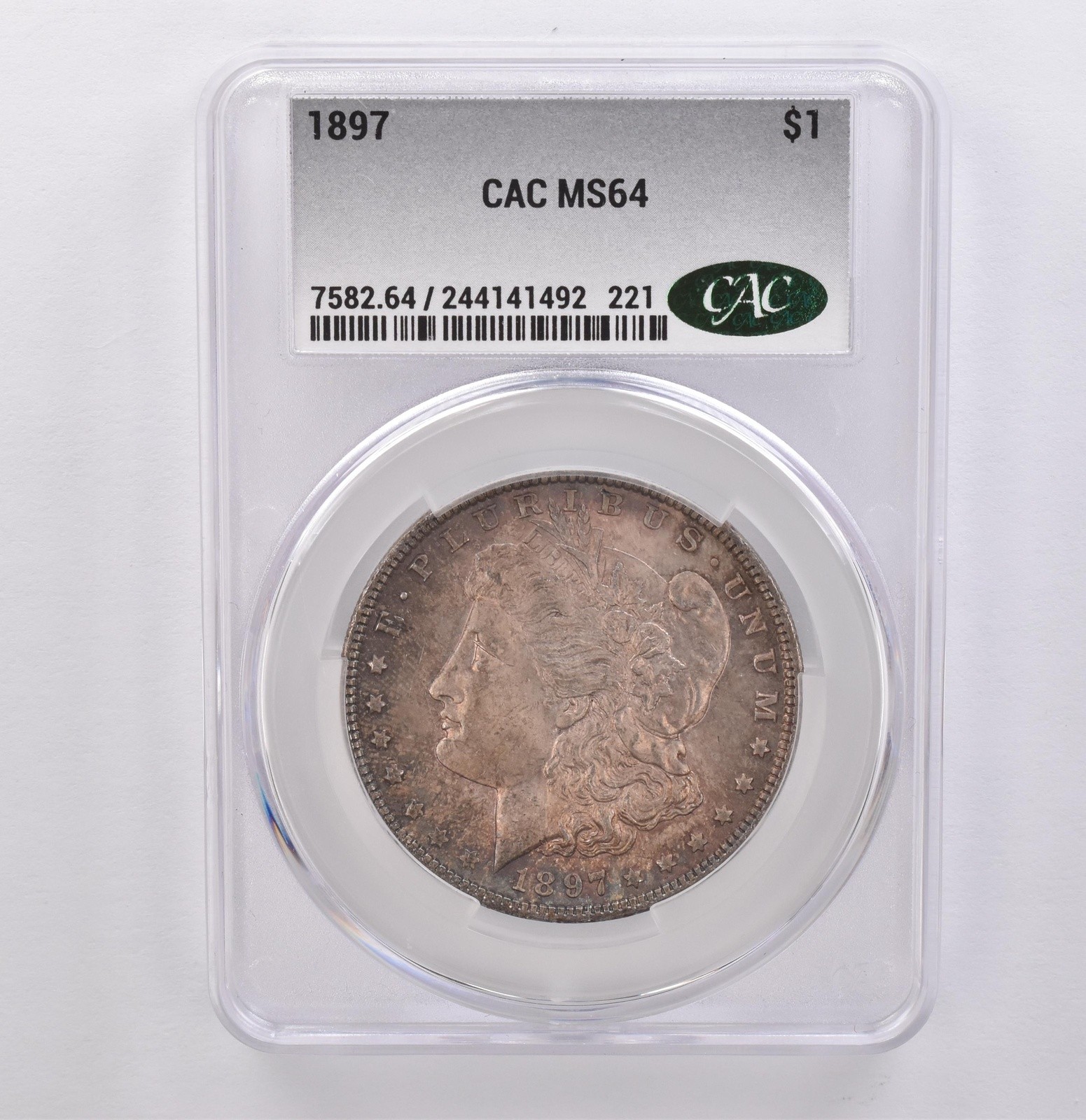 1897 Morgan Silver Dollar MS64 CAC CACg Beautiful Tone *8913