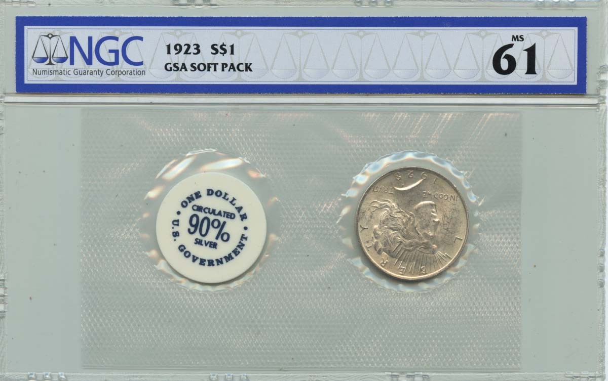 1923 Peace Dollar GSA SOFT PACK S$1 NGC MS61