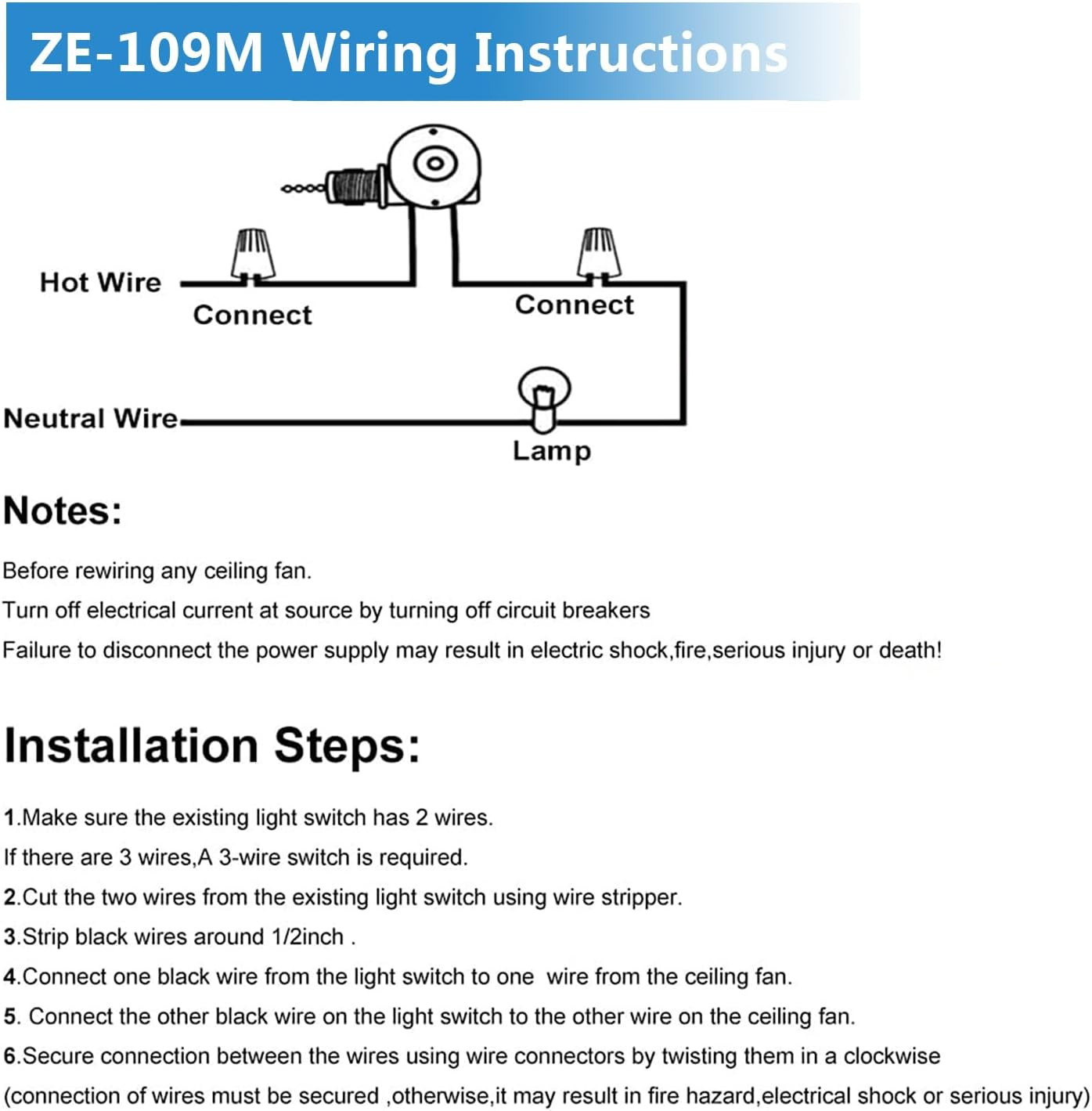 Ceiling Fan Switch Zing Ear ZE-109M Pull Chain Switch On/Off Light Switch Compat