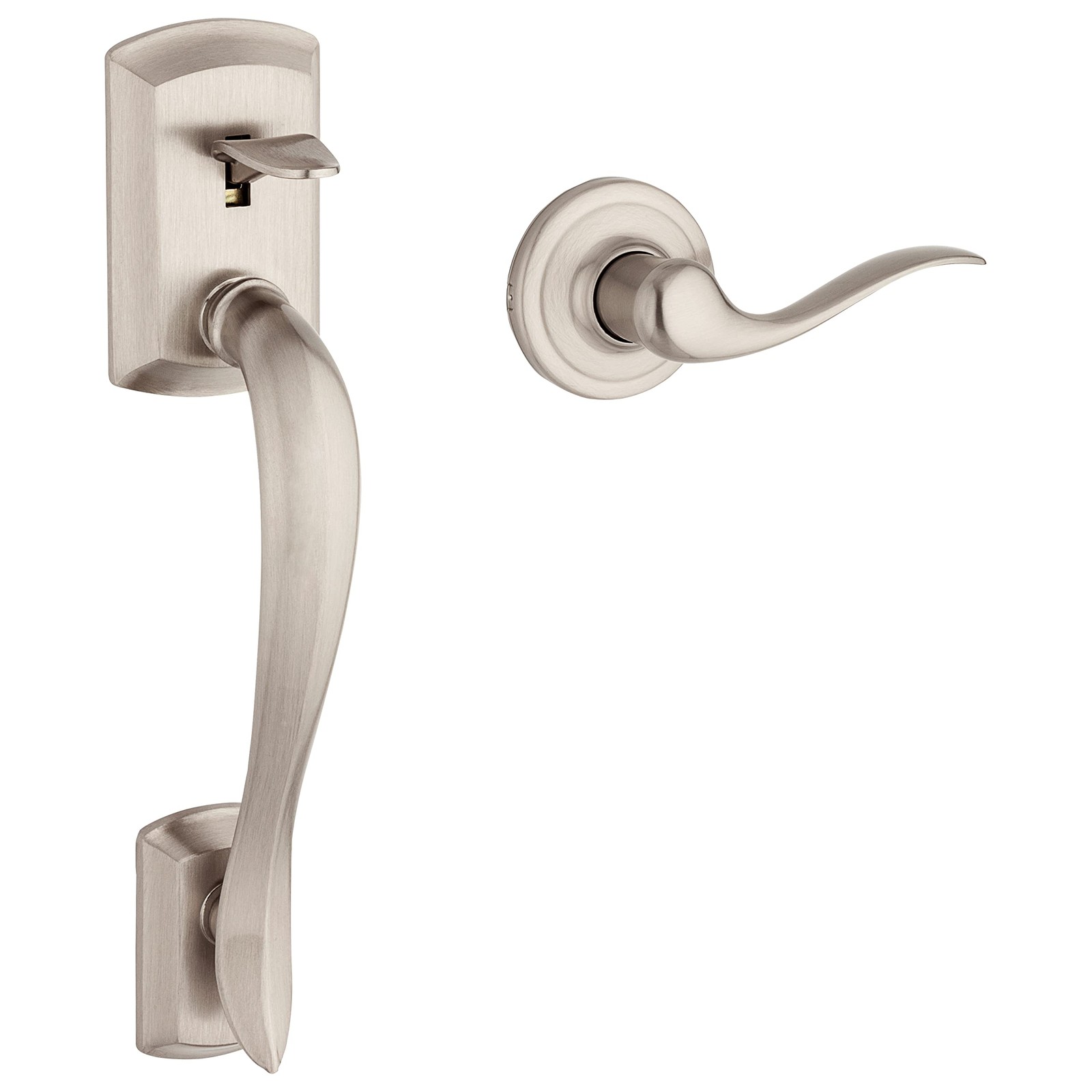 Kwikset Avalon Front Door Handle No Lock, Entry Handleset Satin Nickel