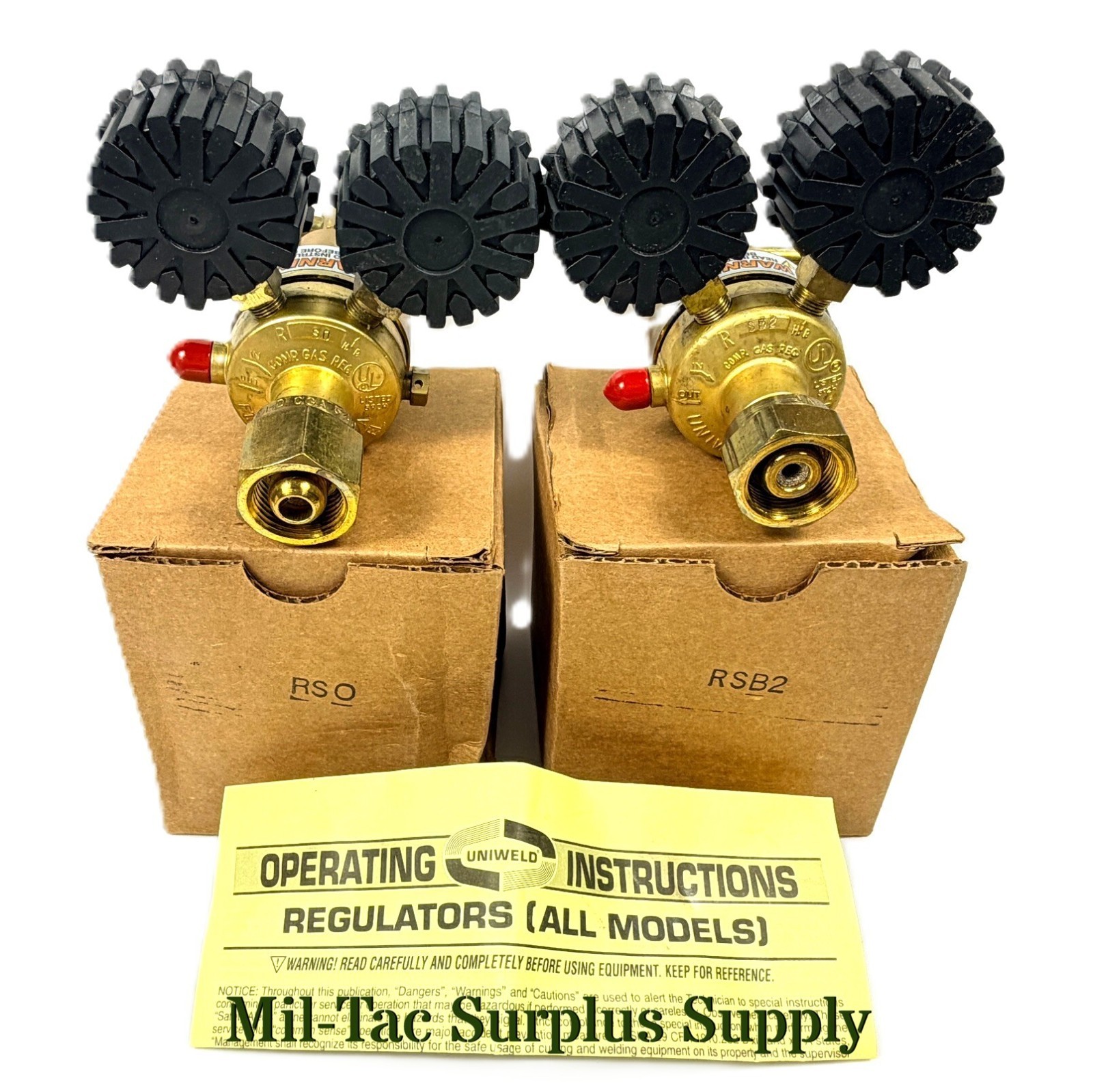 UNIWELD REGULATOR SET RSO OXYGEN AND RSB2 ACETYLENE GAUGES