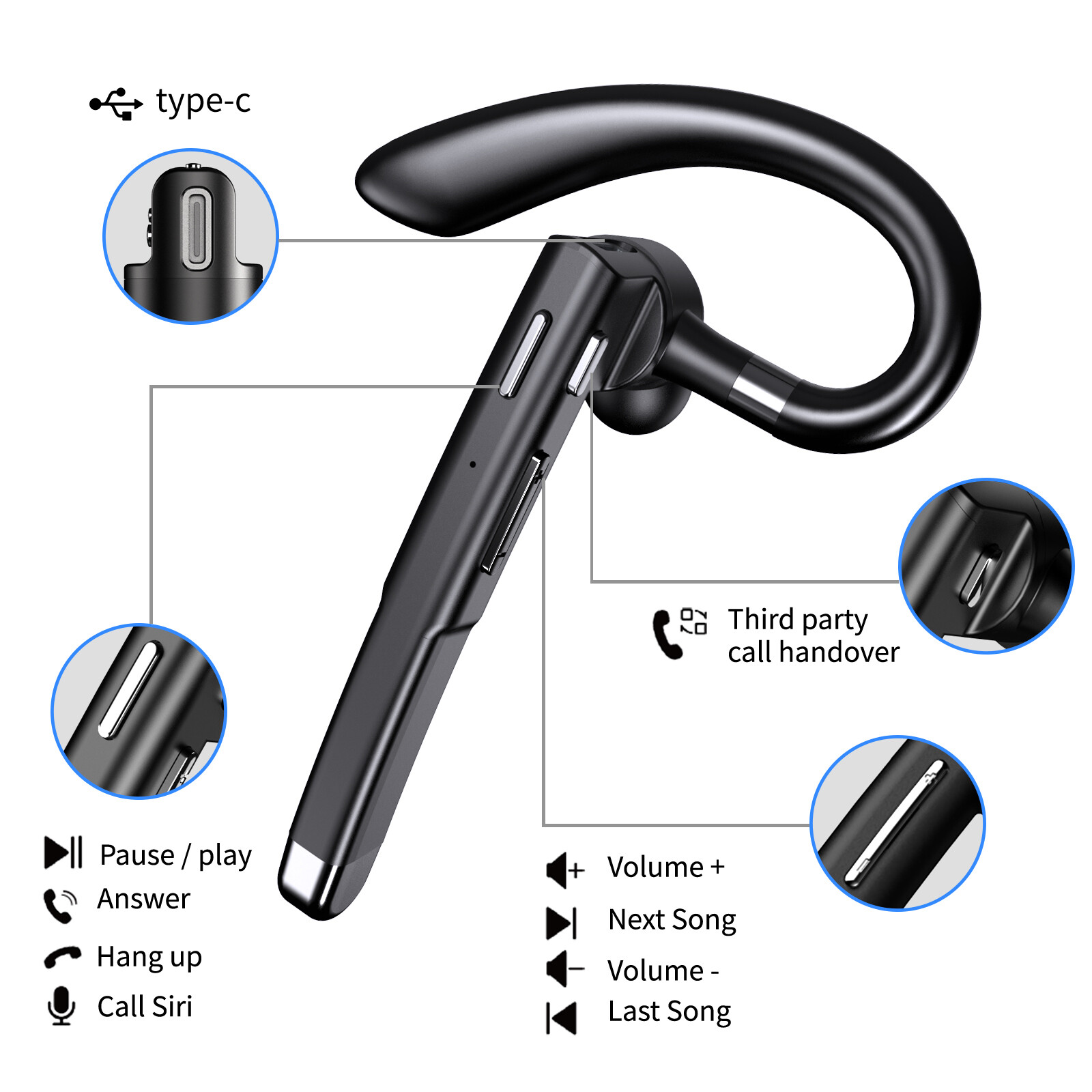 Bluetooth Wireless Earpiece Headset Noise Cancelling Earbuds Driving Trucker
