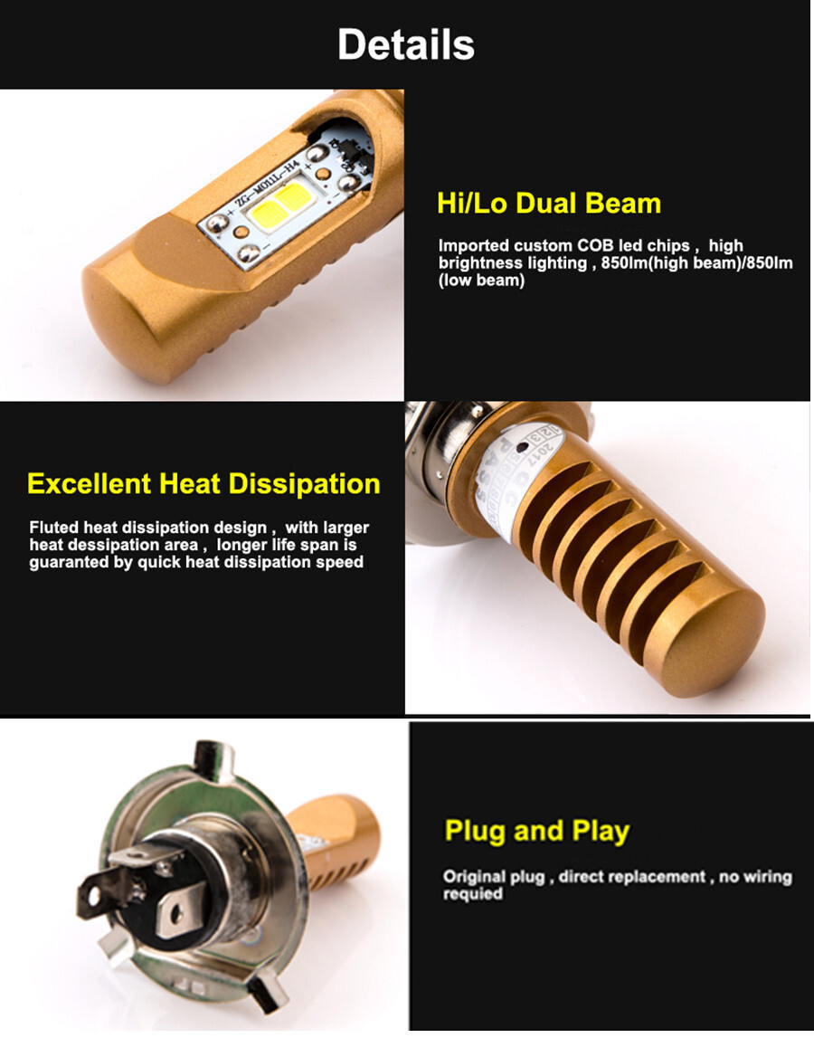 LED High Low Beam Front Light Bulb Bright Headlight Fog DRL Light For Motorcycle