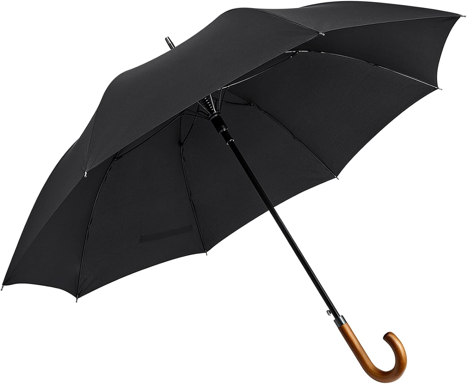 Wooden J Handle Umbrella 54 Inch Large Auto Open Classic Windproof Rain Stick Um
