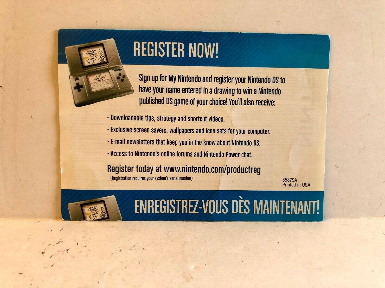 Nintendo DS System 55879A Registration Card ONLY Authentic
