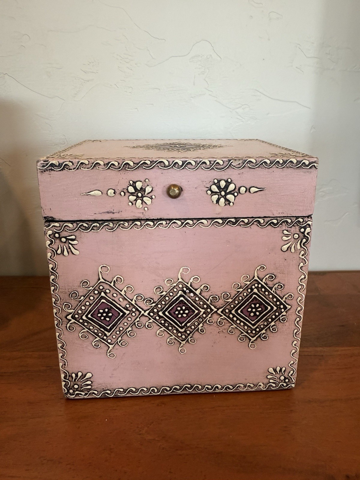 Keepsake Wooden Jewelry Storage box home room decor VTG Design 2 Layers Trinket