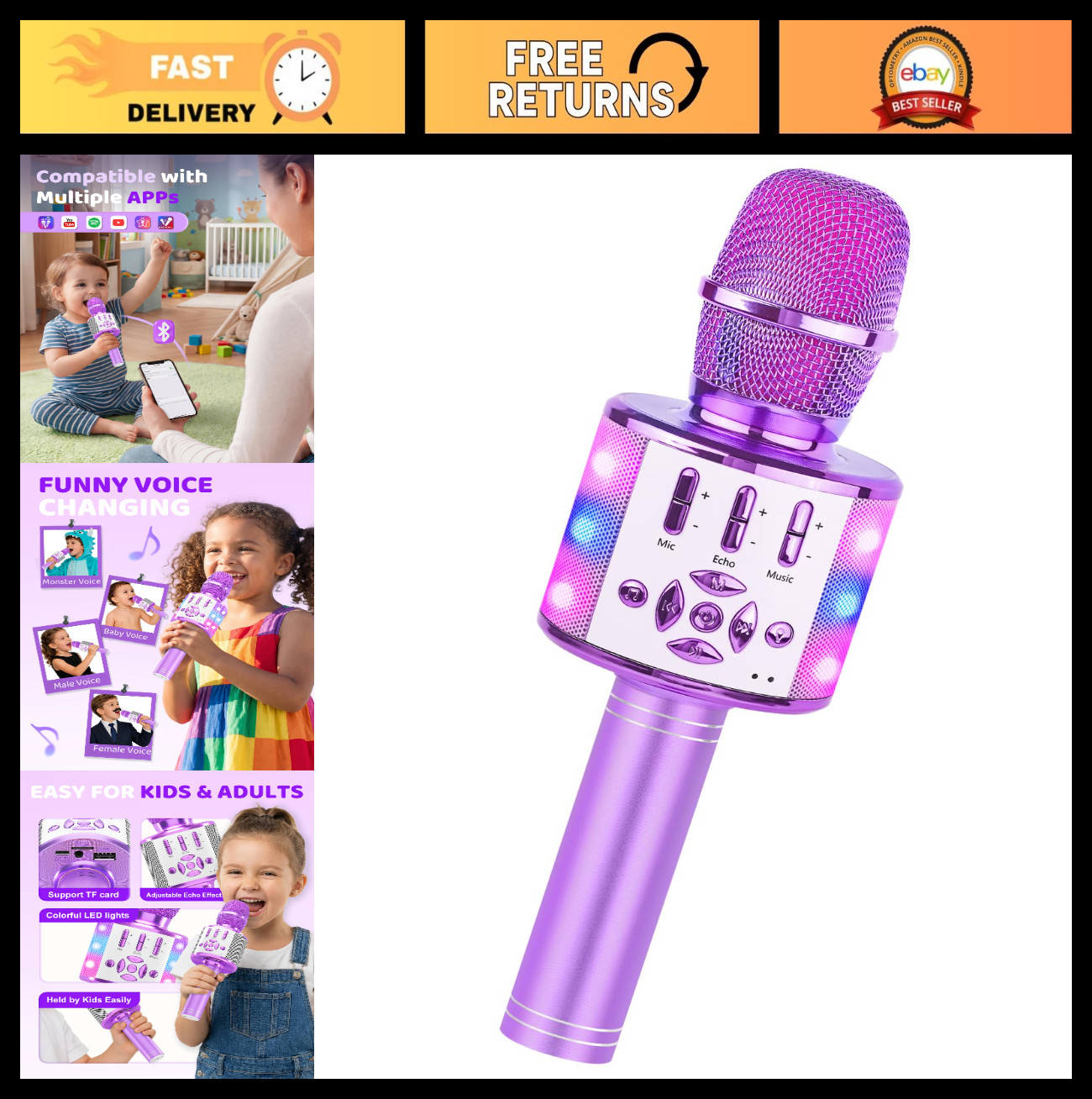 Kids Karaoke Microphone with Lights - Fun Toddler Toy for Girls & Boys, Ages 3-8
