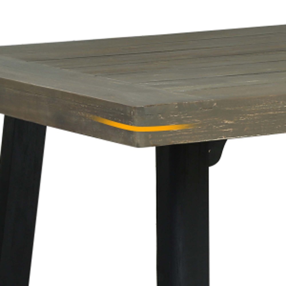 Rustic Acacia Wood Outdoor Dining Table, Slat Panel Top, Gray & Black