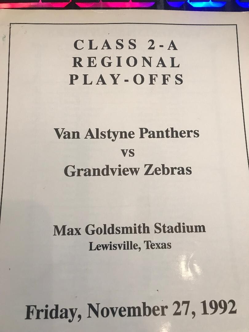1992 Grandview vs. Van Alstyne TX H.S. Football Regional Playoff Game Program
