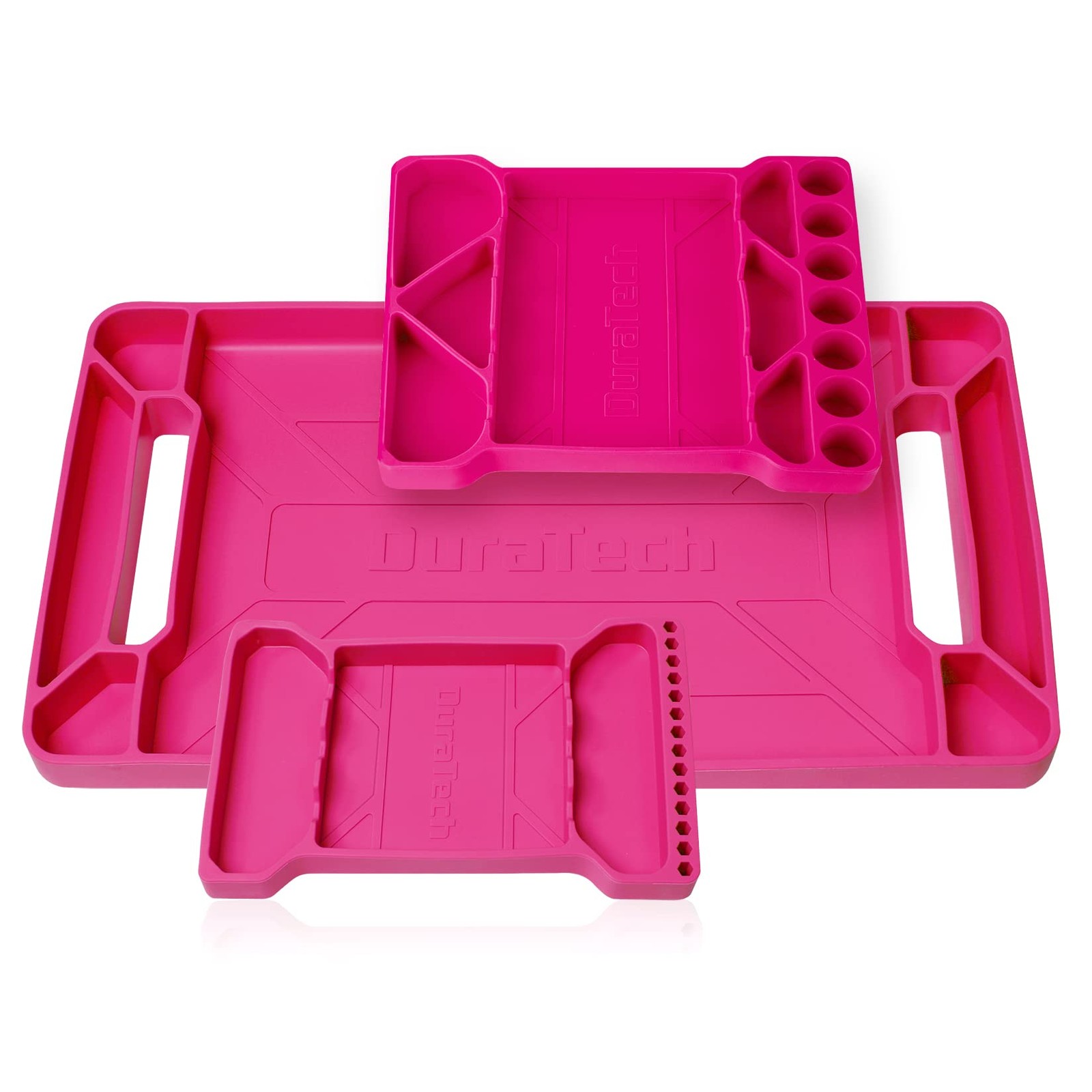DuraTech Flexible Tool Tray, Silicone Holder for Mechanics 3 sizes, Pink