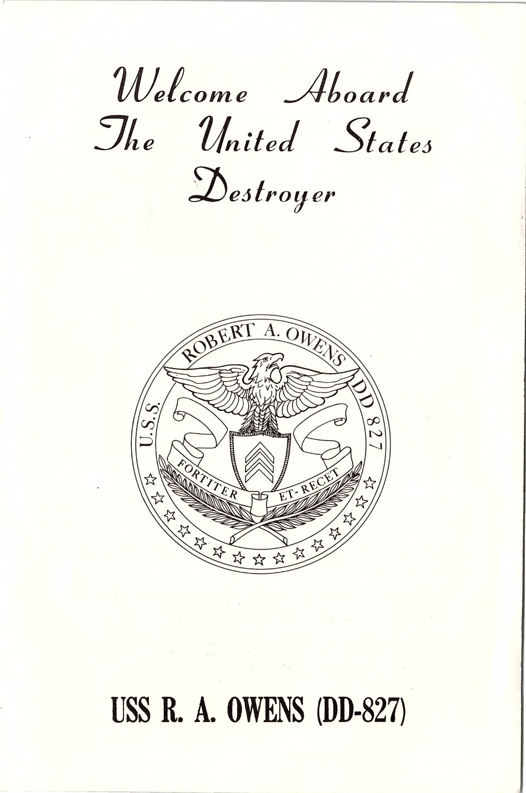 Vintage US Navy Ship Owens DD-827 1960's Welcome Aboard Brochure Cdr. R.J. Hart