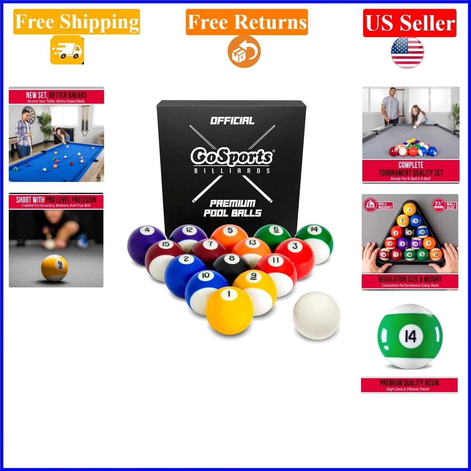 16-Piece Regulation Resin Pool Balls Set for Professional Play