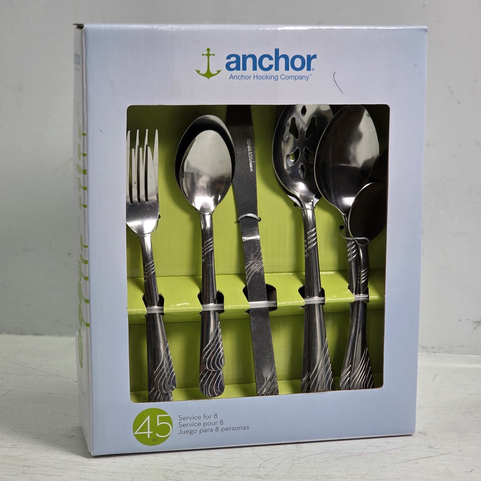 Anchor Hocking 2013 Stainless Steel 45pc Flatware Utensil Set Service For 8 New!
