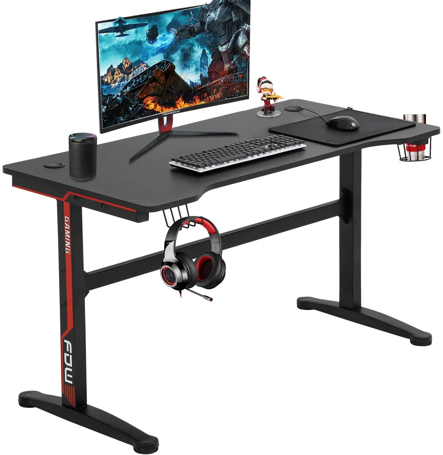 47" Gaming Desk Computer Table w/ Cup Holder Headphone Hook