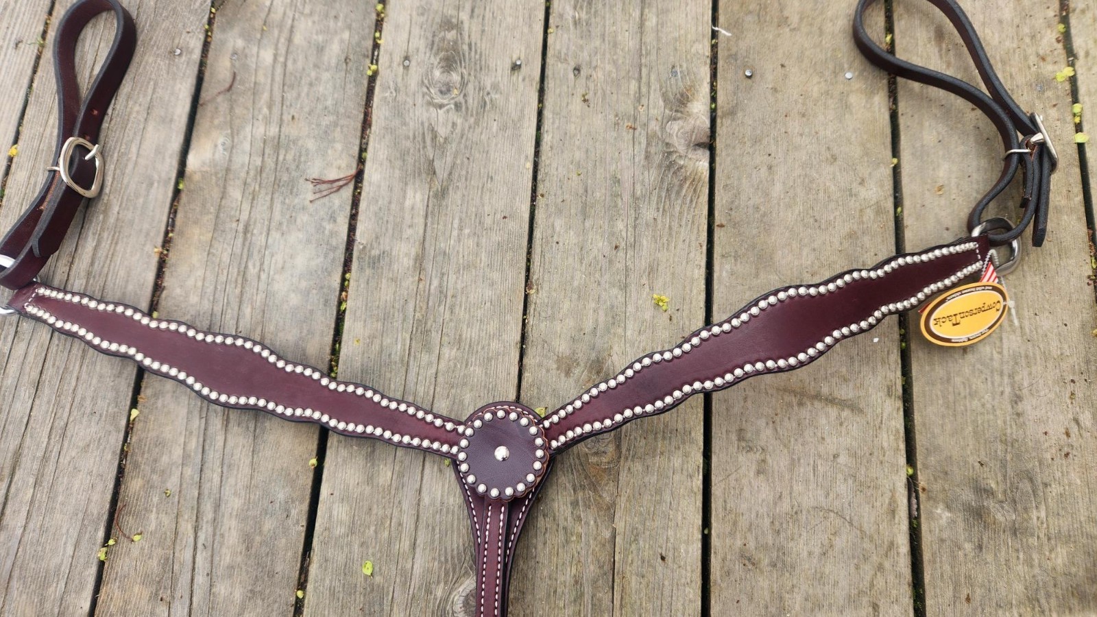 Cowperson Tack genuine American leather horse breastcollar - SCALLOPED dark oil