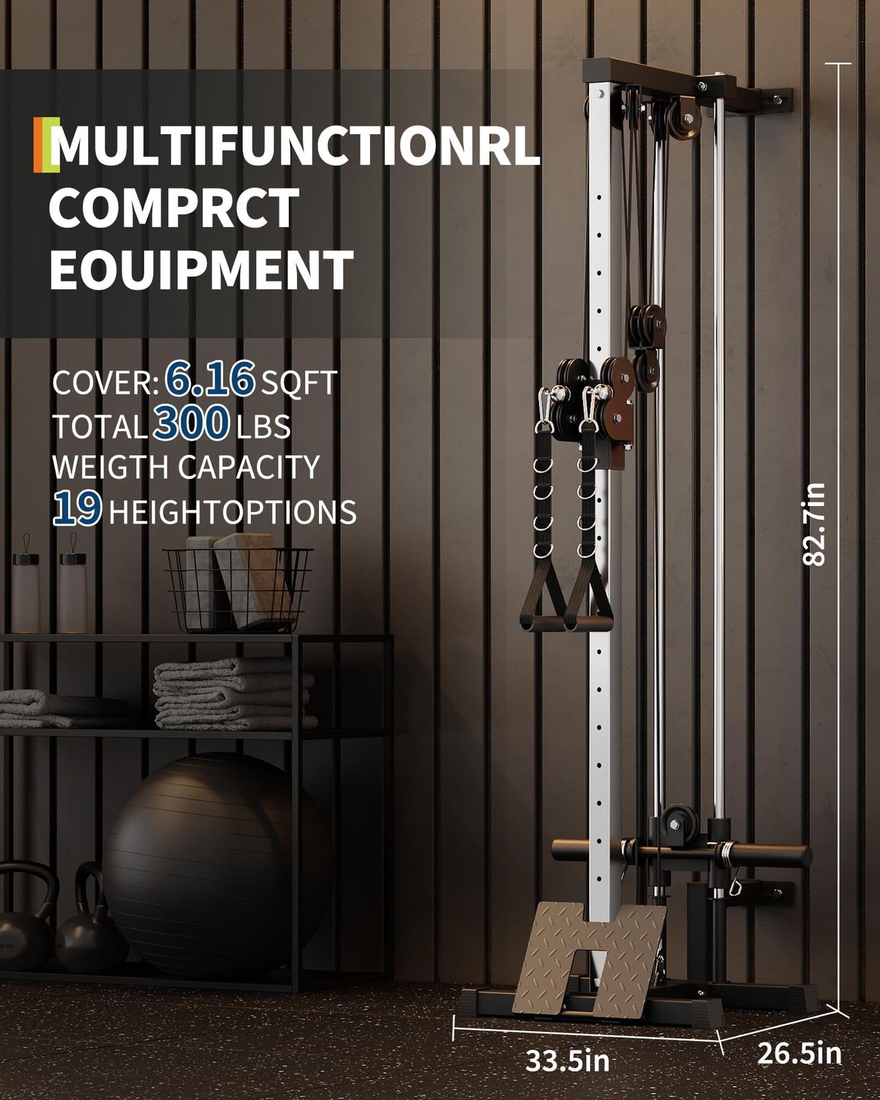 Wall Mount Cable Machine LAT Pulldown Machine w/ 19 Positions Dual Pulley System