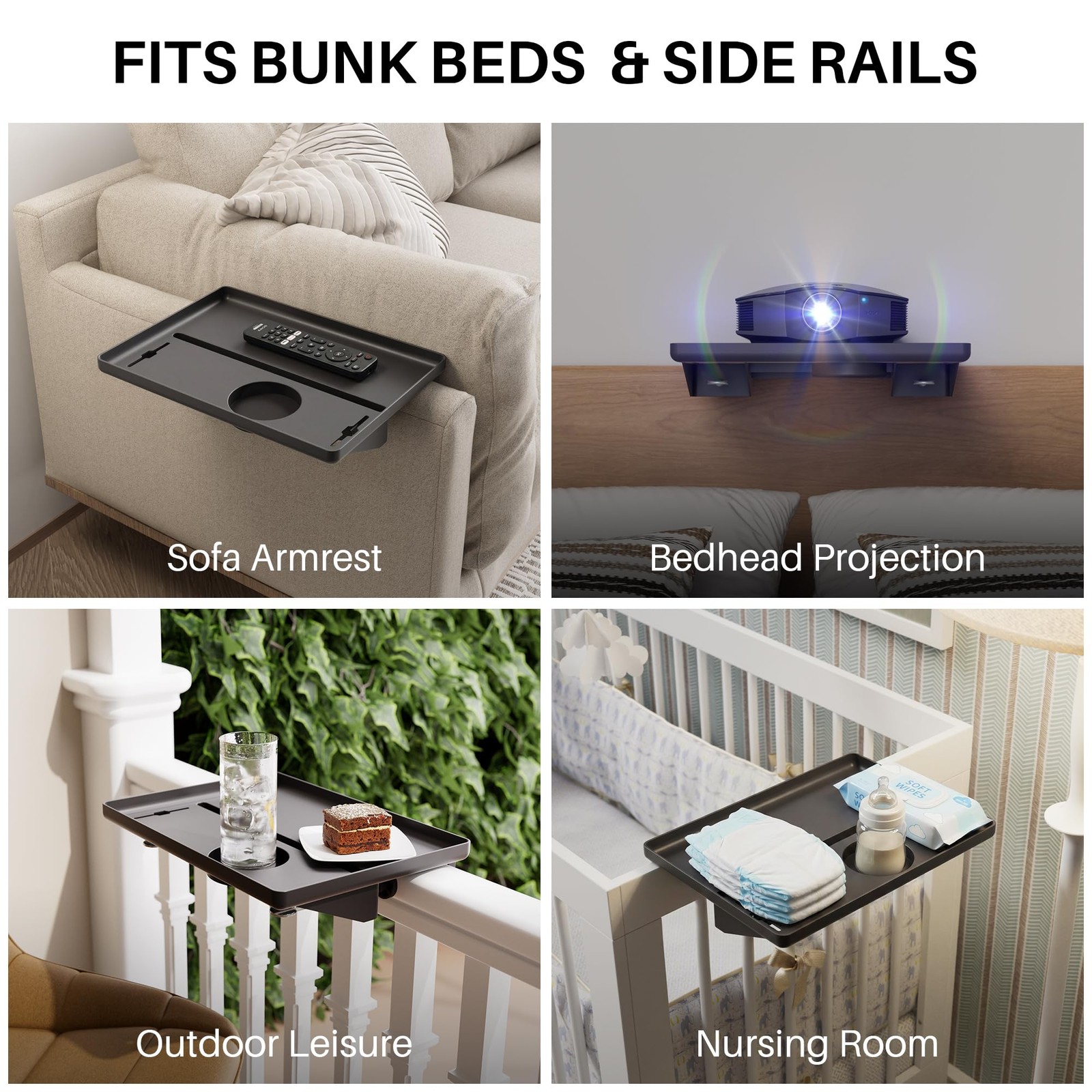 JOYMOOP Black clip-on bedside shelf for bunk beds