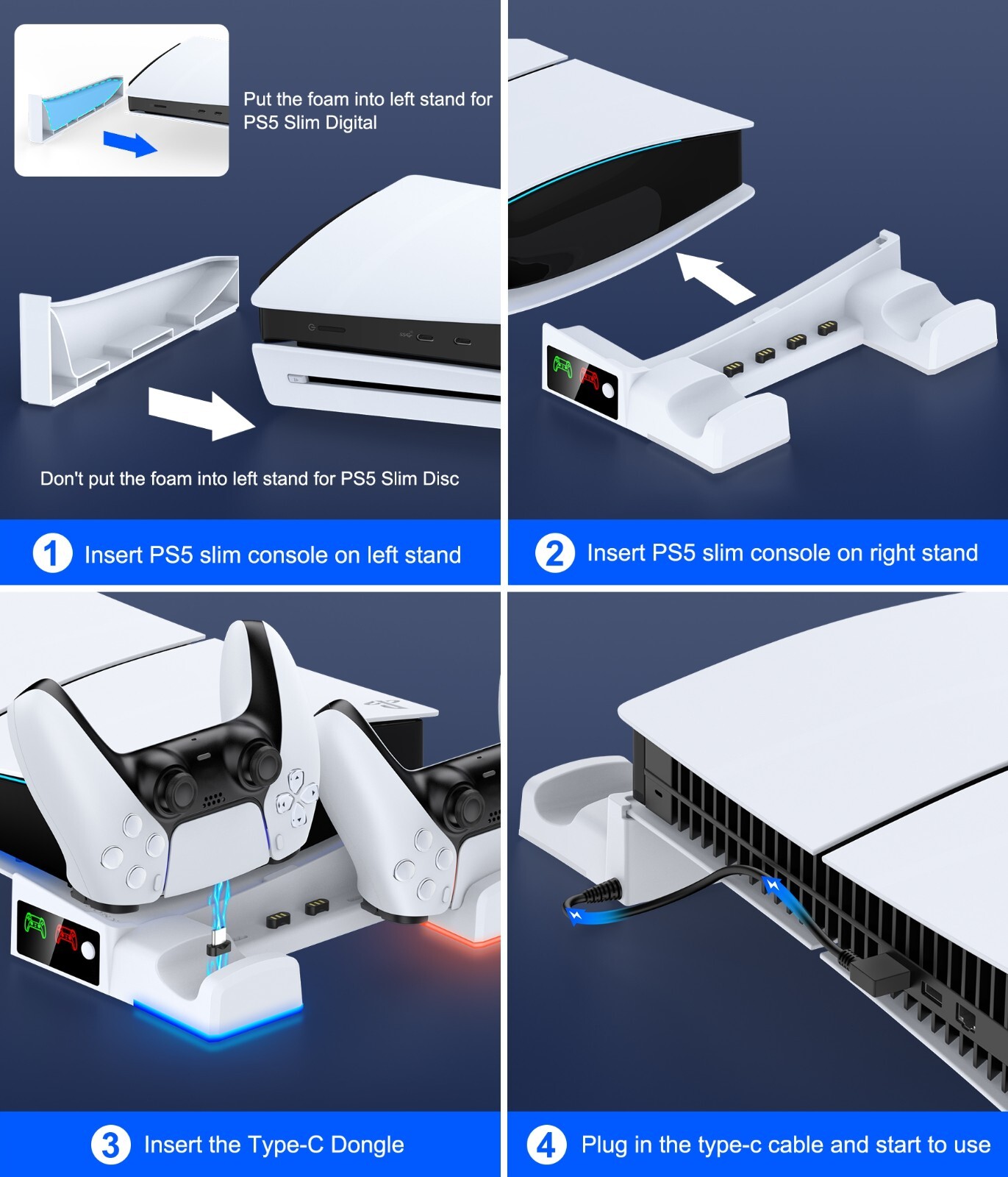 PS5 Pro Horizontal Stand for PS5 Pro/Slim Consoles,Dual Controller Fast Charging