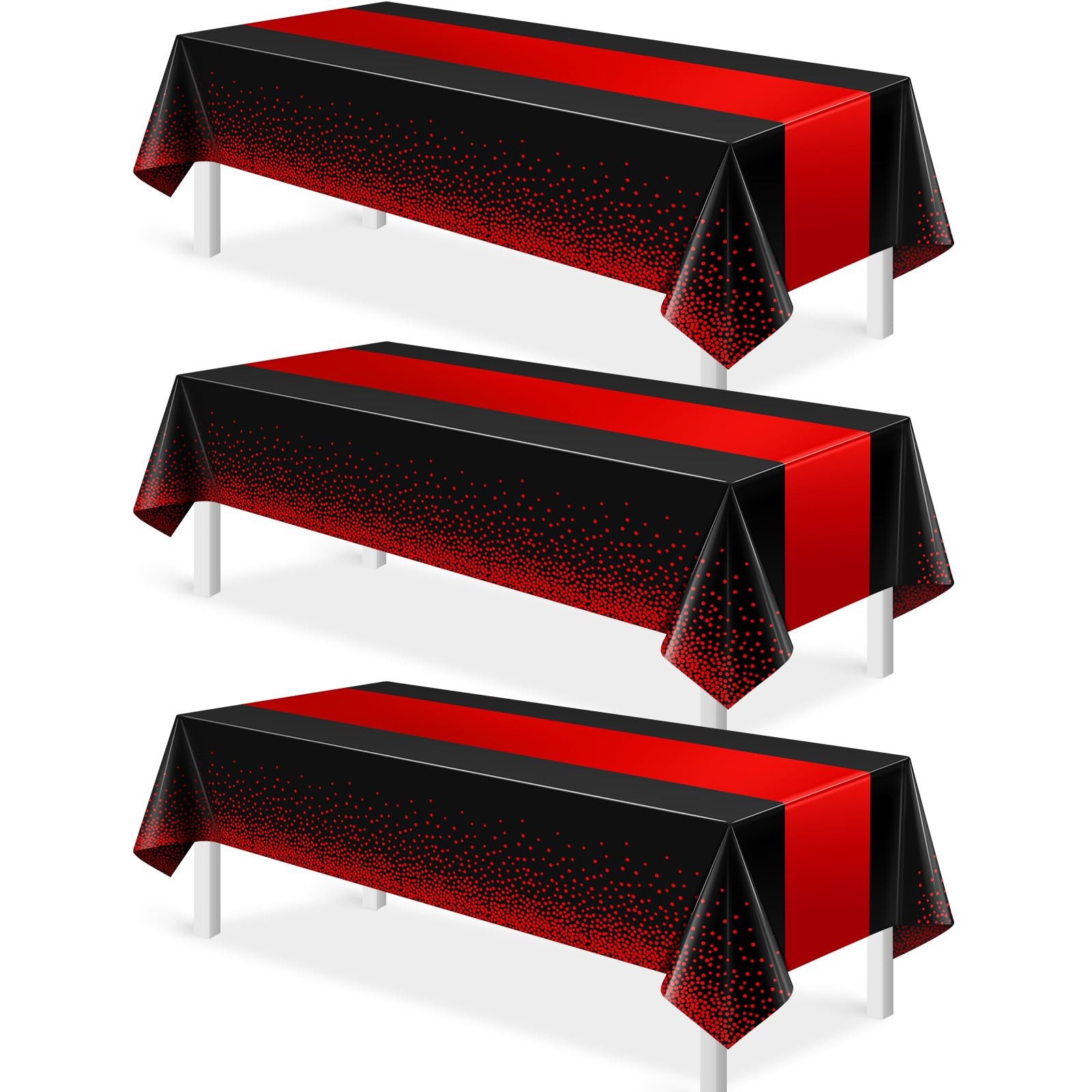 MASHAN 3Pcs Black and Red Tablecloth Party Decorations,Plastic Black Table Cloth