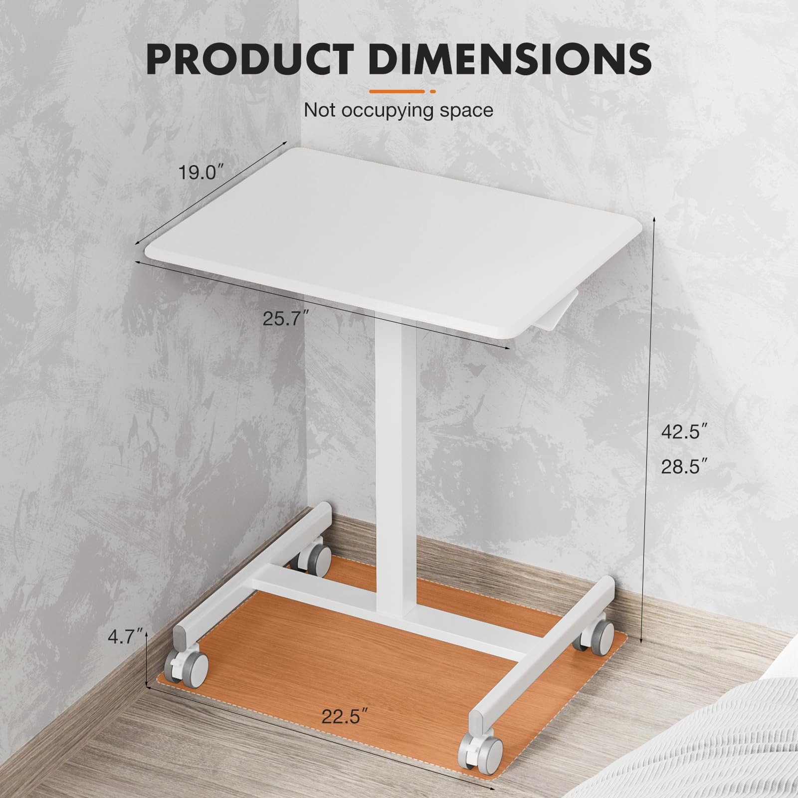 Mobile Standing Desk White Adjustable Height Rolling Laptop Cart Sit Stand Table