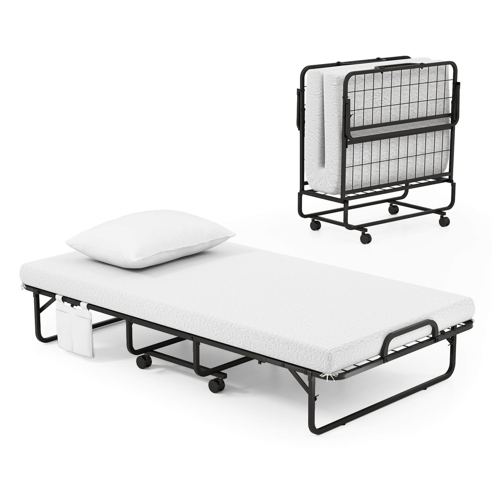 75" x 39" Folding Bed with Memory Foam Mattress & Pillow Dust Cover Metal Frame
