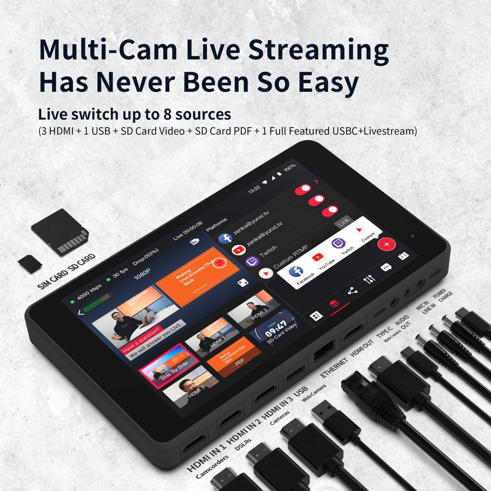 YoloLiv YoloBox Pro Multi-Camera Live Streaming Studio Encoder Recorder Switcher