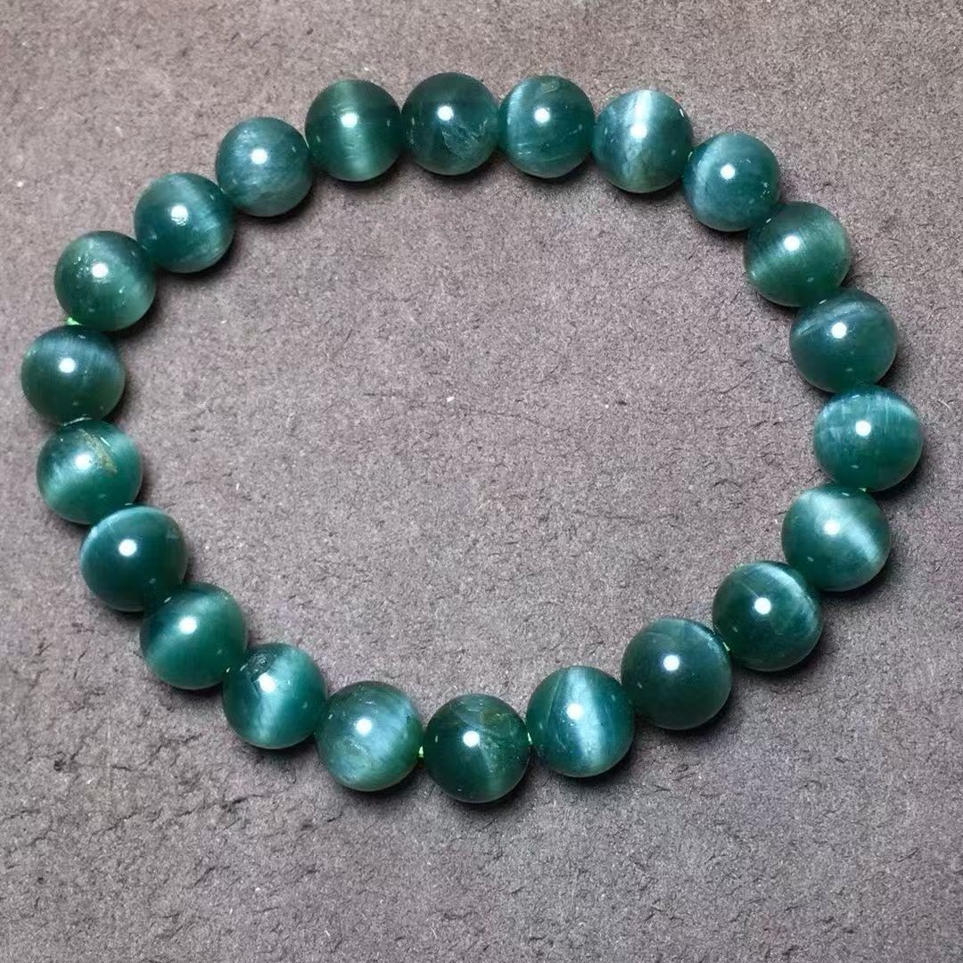 Natural Green Hair Rutilated Quartz Crystal Round Beads Bracelet