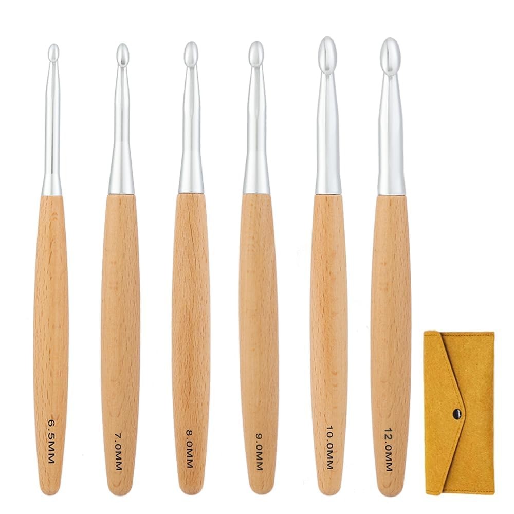 Yarniss Large Crochet Hooks Set, Beech Wood Ergonomic Handle Large Crochet Ho...