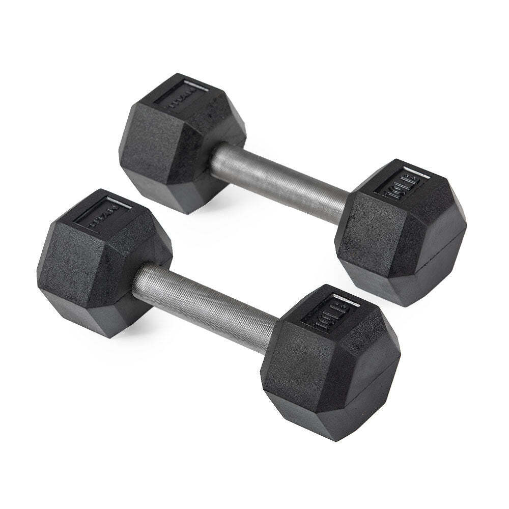 Titan Fitness 10 LB Pair Free Weights, Black Rubber Coated Hex Dumbbell, Straigh