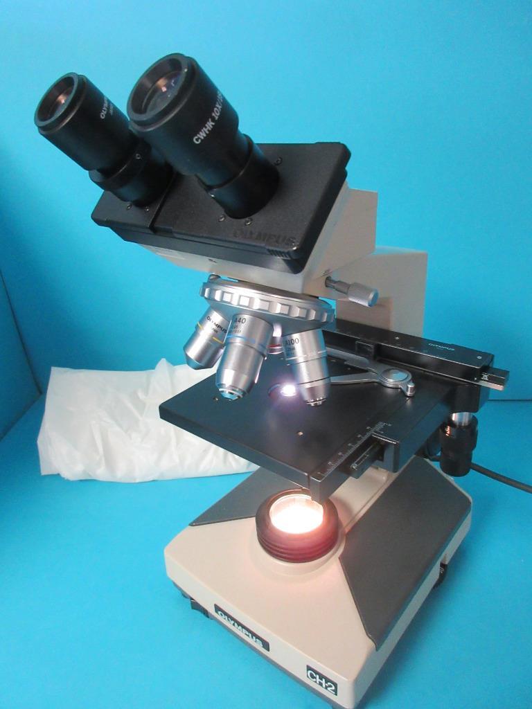 OLYMPUS CH-2 CHT BINOCULAR MICROSCOPE W/ 4X/10X/40X/100X OBJECTIVES 10X EYEPIECE