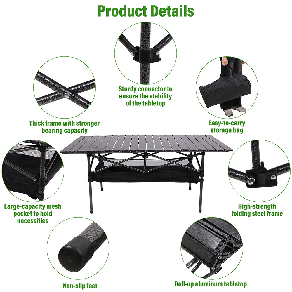 Portable Camping Table Aluminum Folding Grill Table Table for Hiking Picnic BBQ