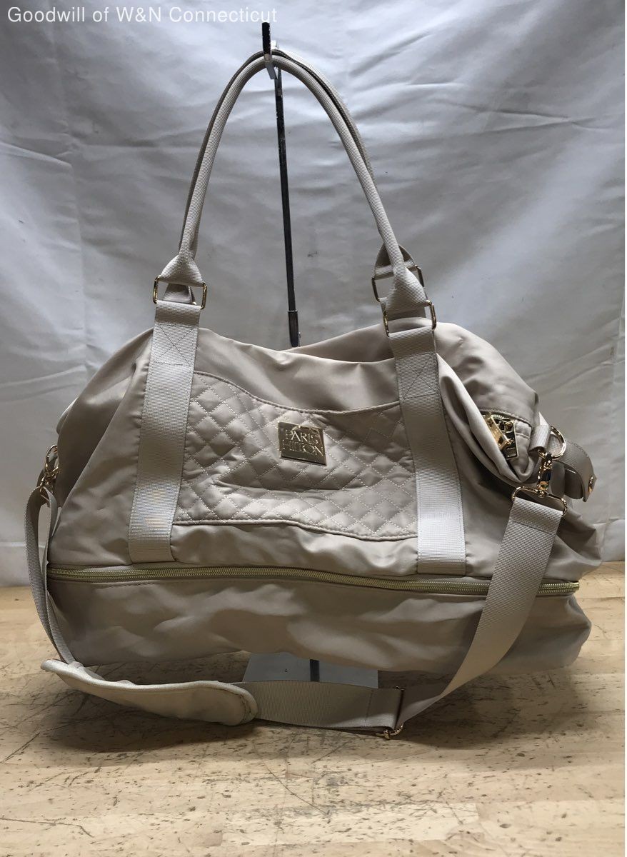 Paris Hilton Cream Quilted Travel Duffel Bag Large Gold Hardware Weekender