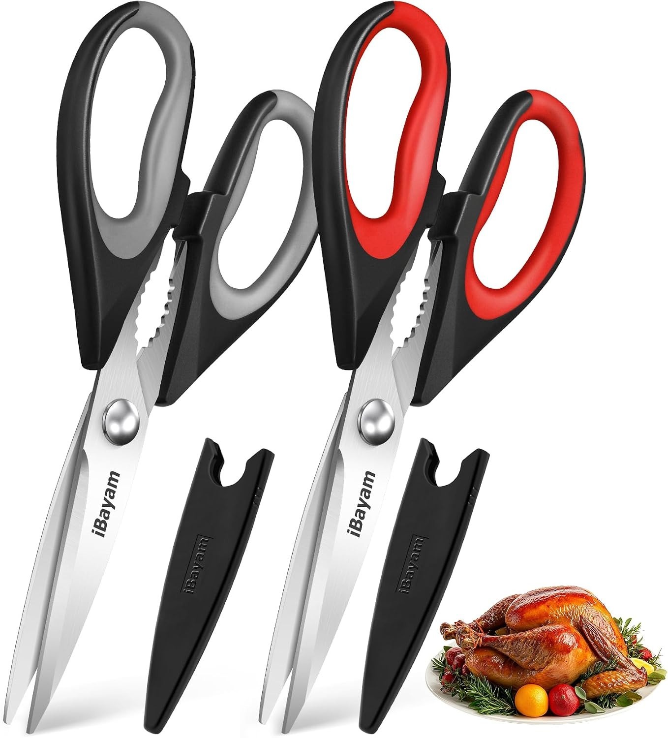 All-Purpose Heavy-Duty Kitchen Scissors - 2-Pack with Ergonomic Handles