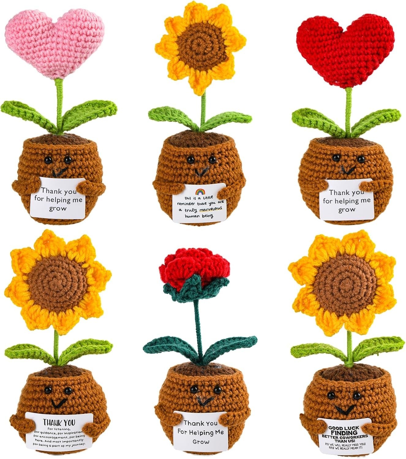 6 PCS Positive Crochet Flowers with Positive Card,Funny Emotional Inspiration...
