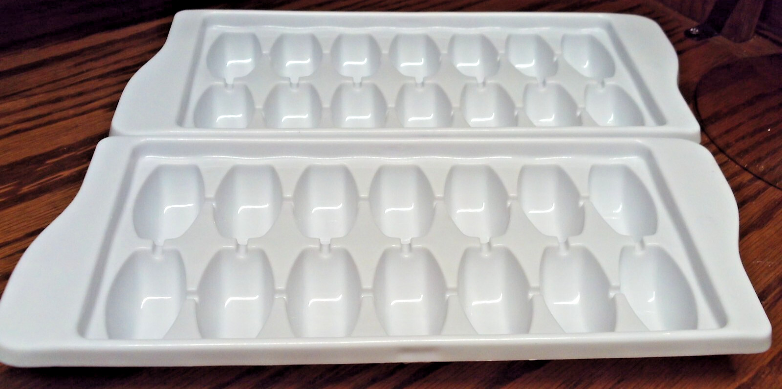 2pc White Quick Release Ice Cube Trays-Plastic Rectangular 12x5.3" Made USA 1005