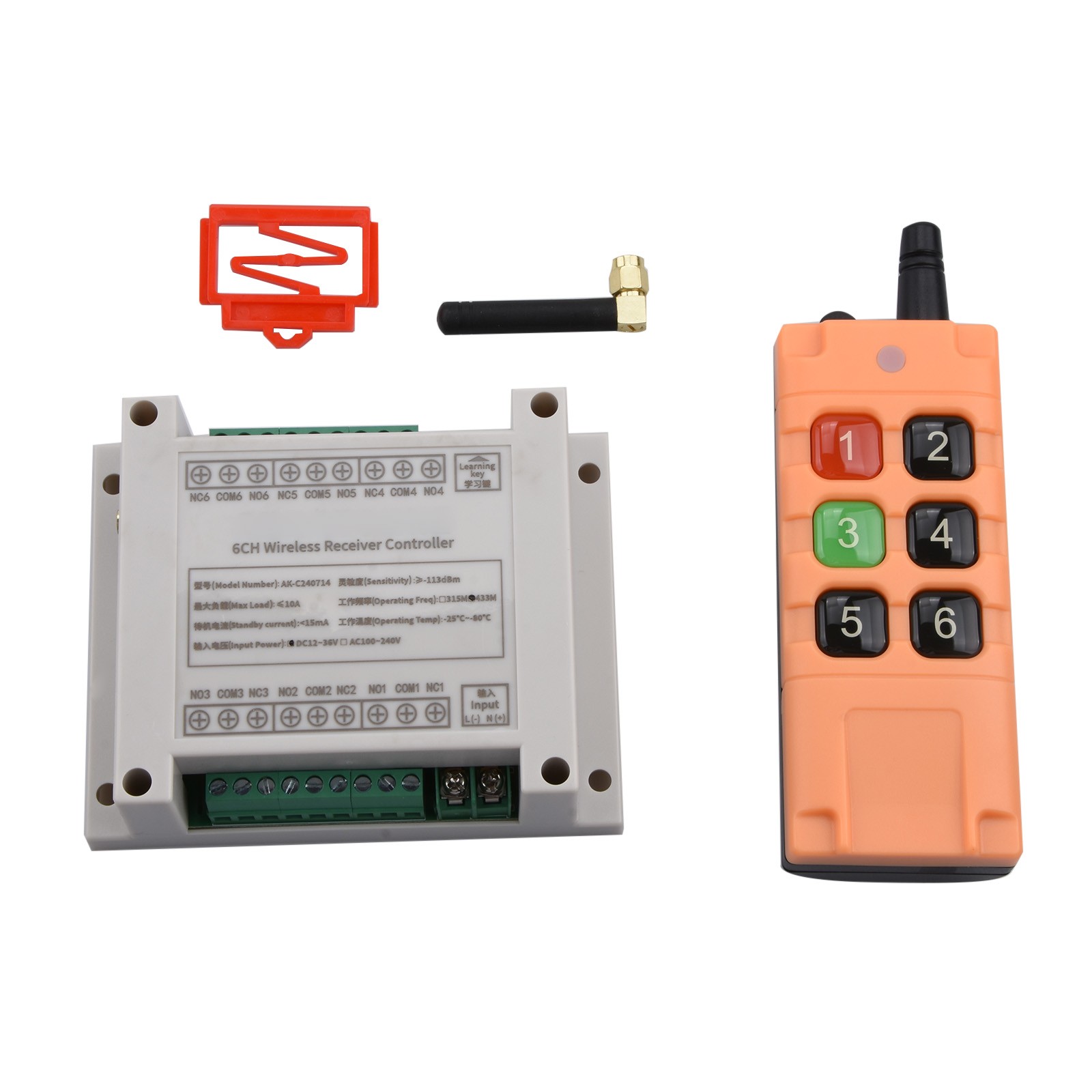 433mhz DC 6 Channel 10A Relay Receiver Wireless Remote Control RF Switch