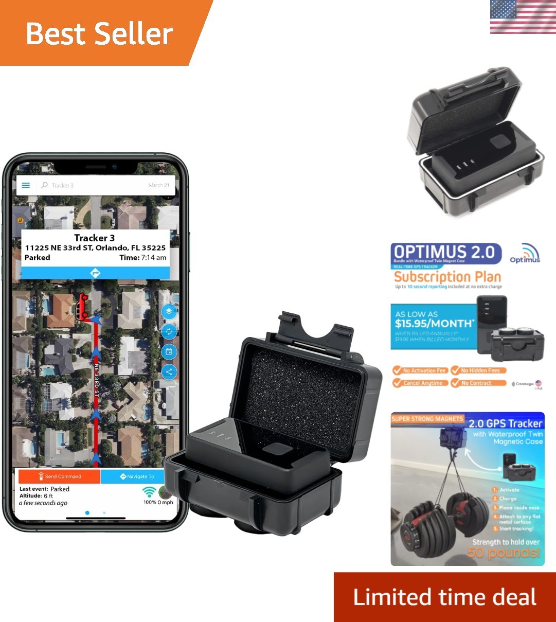 2.0 GPS Tracker - Bundle with Twin Waterproof Magnet Case for Vehicles, Asset...