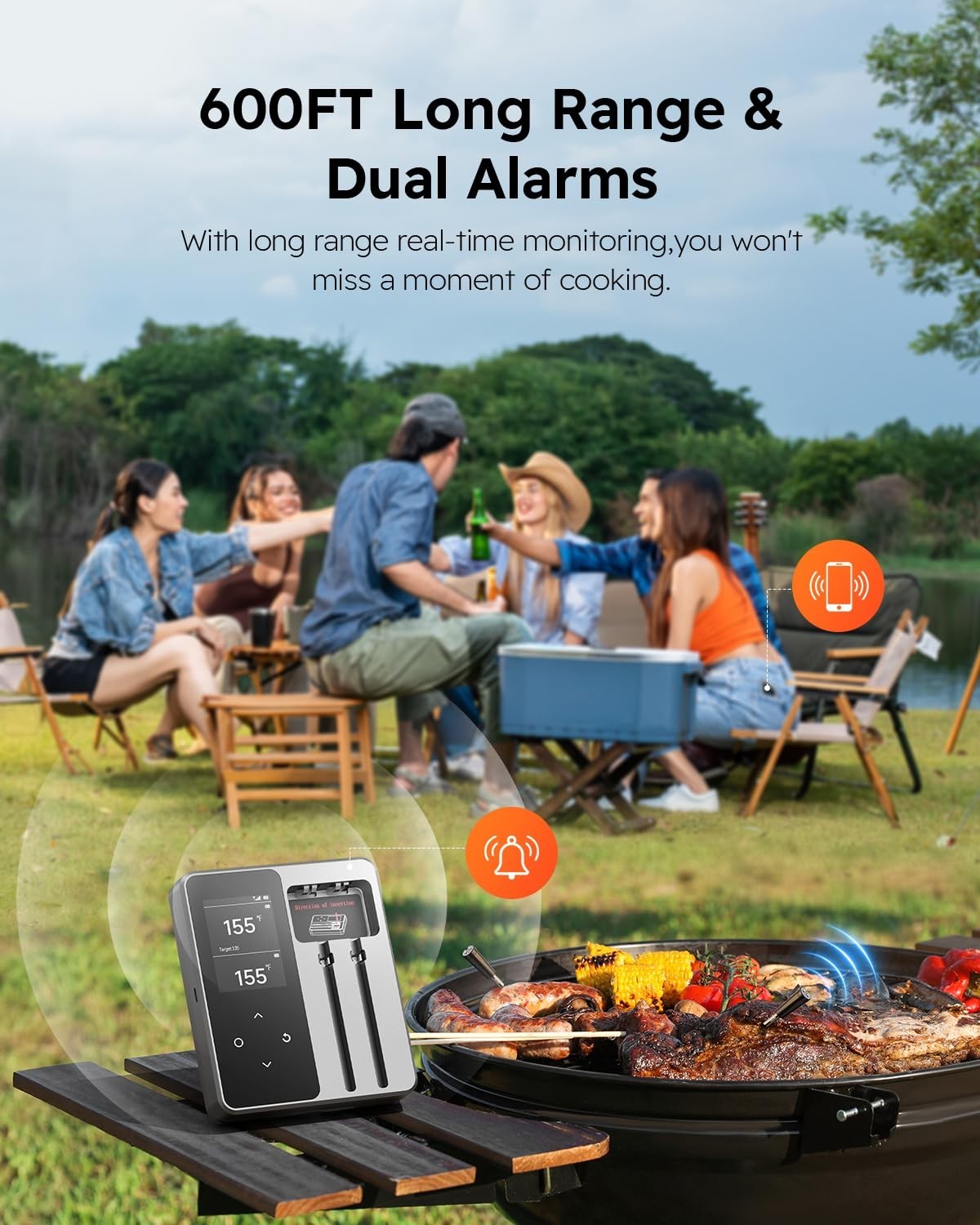 Smart Wireless BT Meat Thermometer 2 Probes 6 Sensors Instant Read App Control
