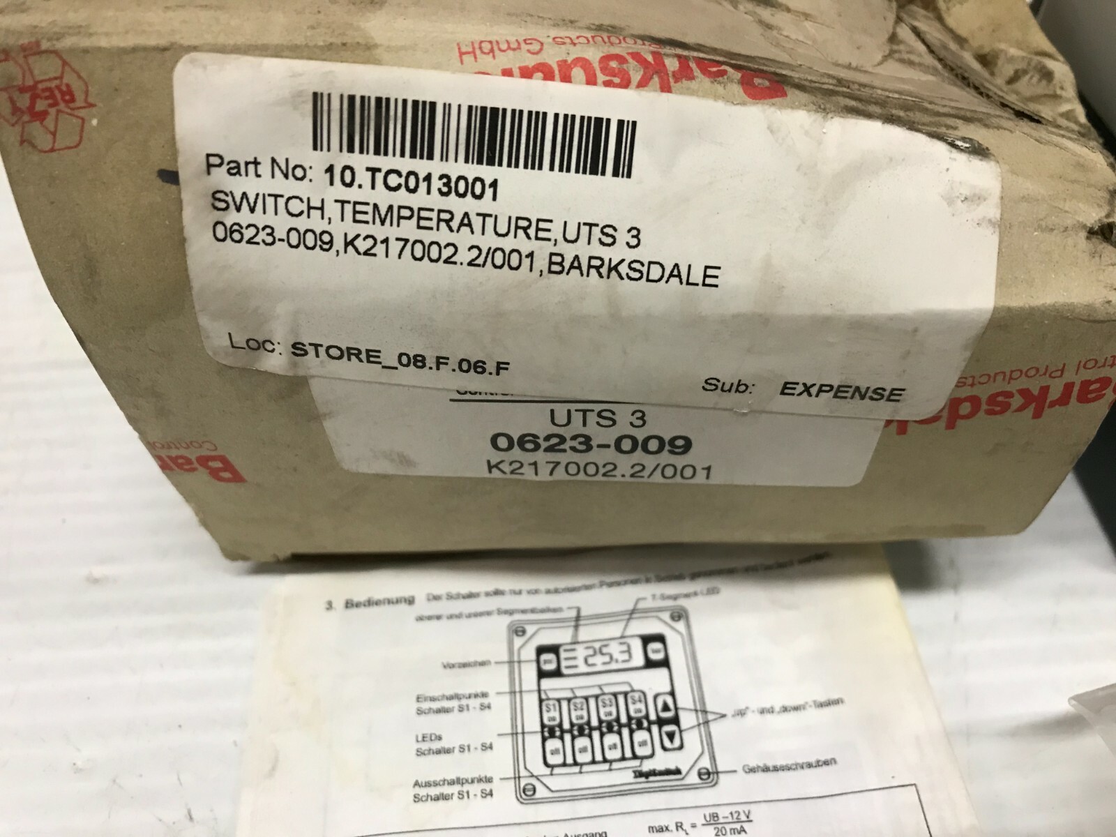 Barksdale 0623-009 Type UTS 3 Temperature Switch
