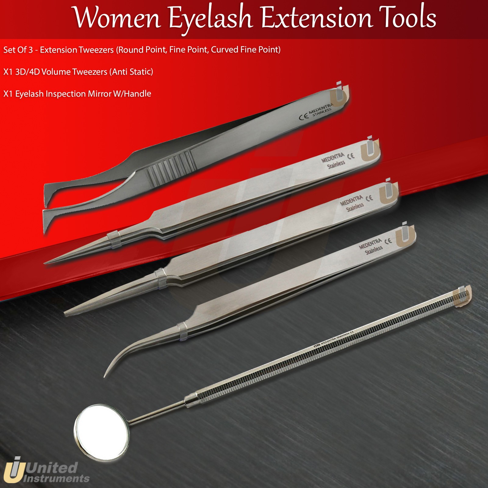 False Eyelash Extension Tweezers Applicator Tool Volume Lashes Mirror Inspection